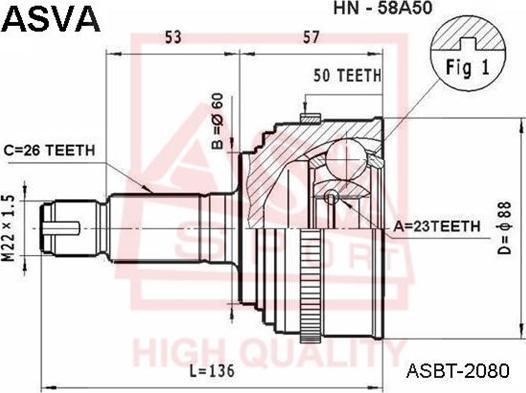 ASVA HN-58A50 - Шарнирный комплект, ШРУС, приводной вал autospares.lv