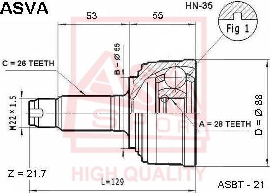 ASVA HN-35 - Шарнирный комплект, ШРУС, приводной вал autospares.lv