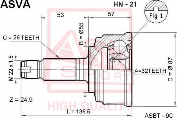 ASVA HN-21 - Шарнирный комплект, ШРУС, приводной вал autospares.lv