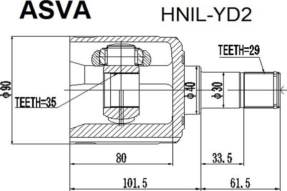 ASVA HNIL-YD2 - Шарнирный комплект, ШРУС, приводной вал autospares.lv