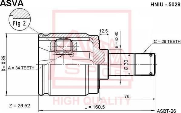 ASVA HNIU-5028 - Шарнирный комплект, ШРУС, приводной вал autospares.lv