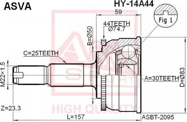 ASVA HY-14A44 - Шарнирный комплект, ШРУС, приводной вал autospares.lv