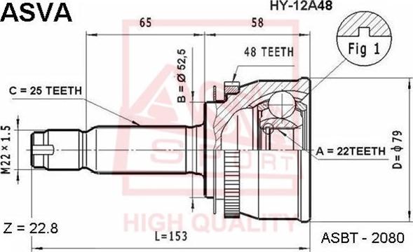 ASVA HY-12A48 - Шарнирный комплект, ШРУС, приводной вал autospares.lv