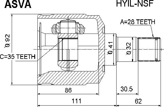 ASVA HYIL-NSF - Шарнирный комплект, ШРУС, приводной вал autospares.lv