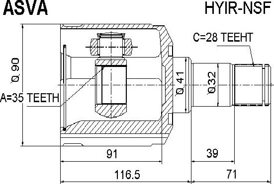 ASVA HYIR-NSF - Шарнирный комплект, ШРУС, приводной вал autospares.lv