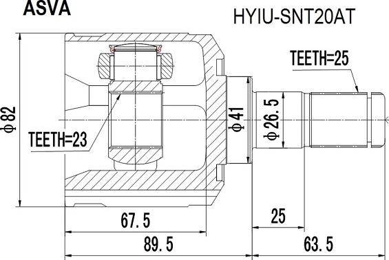 ASVA HYIU-SNT20AT - Шарнирный комплект, ШРУС, приводной вал autospares.lv