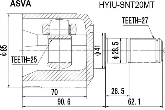ASVA HYIU-SNT20MT - Шарнирный комплект, ШРУС, приводной вал autospares.lv