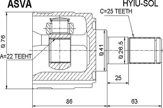 ASVA HYIU-SOL - Шарнирный комплект, ШРУС, приводной вал autospares.lv