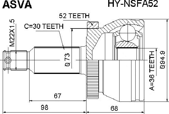 ASVA HY-NSFA52 - Шарнирный комплект, ШРУС, приводной вал autospares.lv