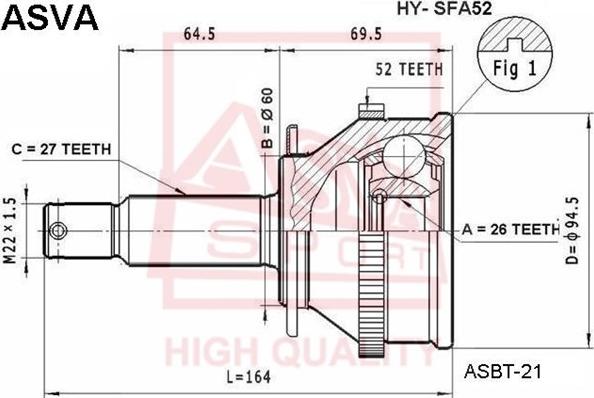 ASVA HY-SFA52 - Шарнирный комплект, ШРУС, приводной вал autospares.lv