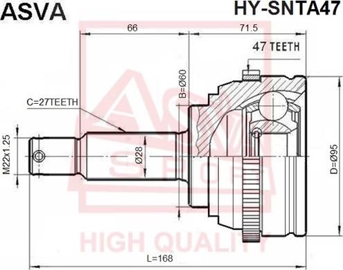 ASVA HY-SNTA47 - Шарнирный комплект, ШРУС, приводной вал autospares.lv