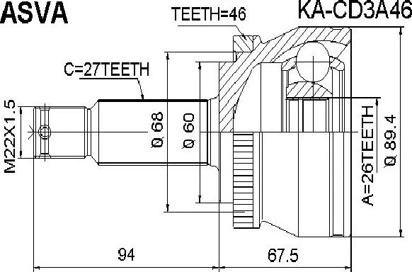 ASVA KA-CD3A46 - Шарнирный комплект, ШРУС, приводной вал autospares.lv