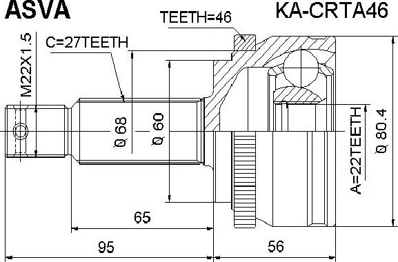 ASVA KA-CRTA46 - Шарнирный комплект, ШРУС, приводной вал autospares.lv