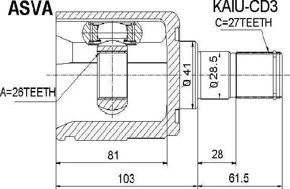 ASVA KAIU-CD3 - Шарнирный комплект, ШРУС, приводной вал autospares.lv