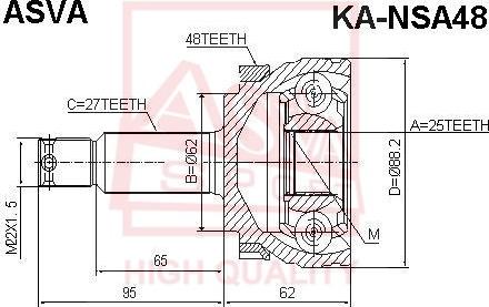 ASVA KA-NSA48 - Шарнирный комплект, ШРУС, приводной вал autospares.lv