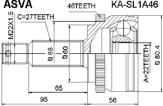 ASVA KA-SL1A46 - Шарнирный комплект, ШРУС, приводной вал autospares.lv