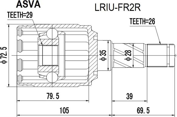 ASVA LRIU-FR2R - Шарнирный комплект, ШРУС, приводной вал autospares.lv