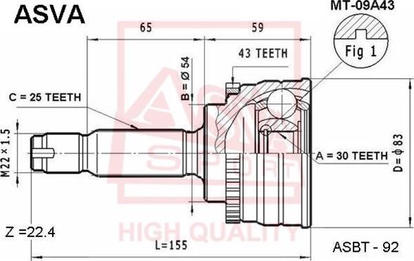 ASVA MT-09A43 - Шарнирный комплект, ШРУС, приводной вал autospares.lv