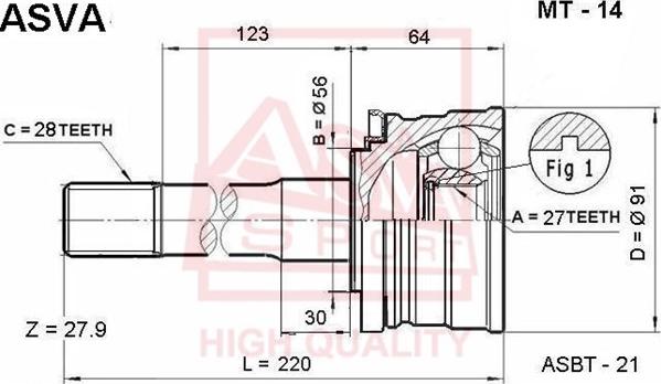 ASVA MT-14 - Шарнирный комплект, ШРУС, приводной вал autospares.lv