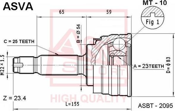 ASVA MT-10 - Шарнирный комплект, ШРУС, приводной вал autospares.lv