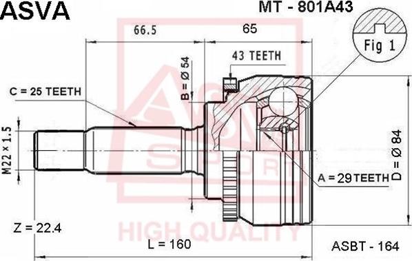 ASVA MT-801A43 - Шарнирный комплект, ШРУС, приводной вал autospares.lv