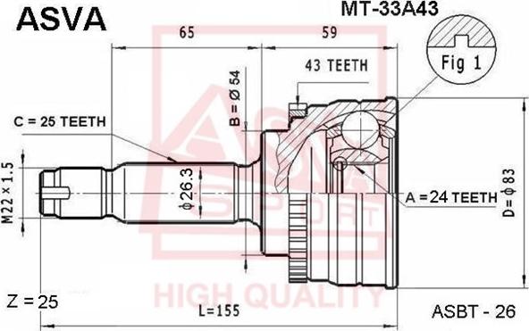 ASVA MT-33A43 - Шарнирный комплект, ШРУС, приводной вал autospares.lv