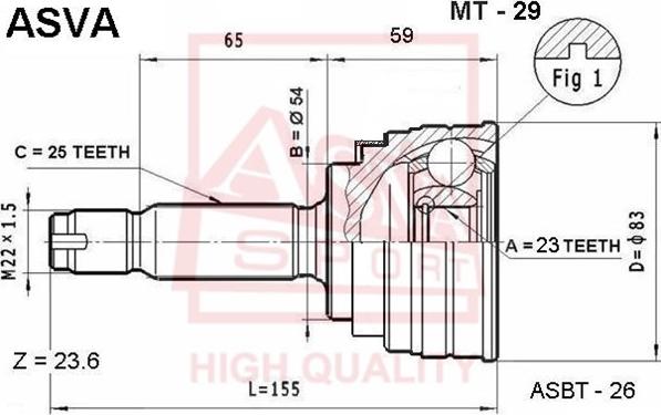 ASVA MT-29 - Шарнирный комплект, ШРУС, приводной вал autospares.lv