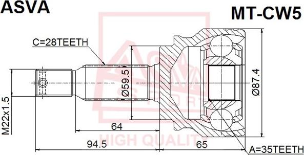 ASVA MT-CW5 - Шарнирный комплект, ШРУС, приводной вал autospares.lv