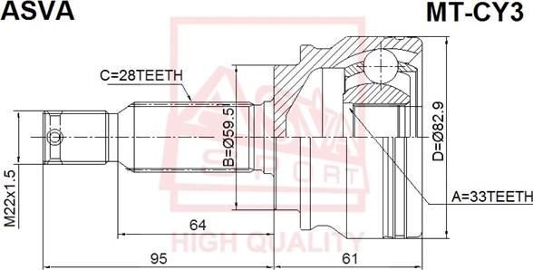 ASVA MT-CY3 - Шарнирный комплект, ШРУС, приводной вал autospares.lv