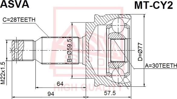 ASVA MT-CY2 - Шарнирный комплект, ШРУС, приводной вал autospares.lv