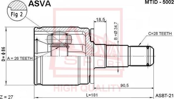 ASVA MTID-5002 - Шарнирный комплект, ШРУС, приводной вал autospares.lv
