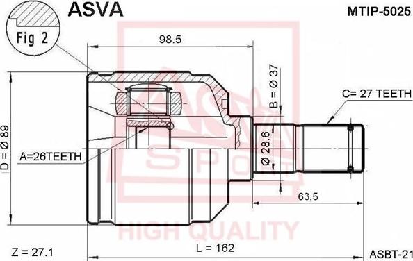 ASVA MTIP-5025 - Шарнирный комплект, ШРУС, приводной вал autospares.lv