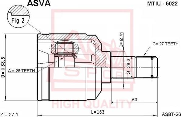 ASVA MTIU-5022 - Шарнирный комплект, ШРУС, приводной вал autospares.lv