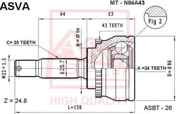 ASVA MT-N84A43 - Шарнирный комплект, ШРУС, приводной вал autospares.lv