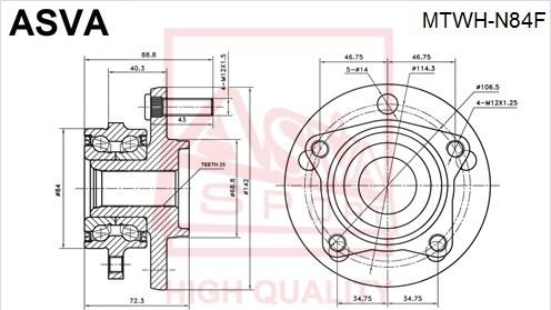 ASVA MTWH-N84F - Ступица колеса, поворотный кулак autospares.lv