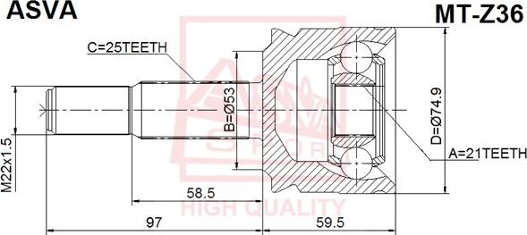 ASVA MT-Z36 - Шарнирный комплект, ШРУС, приводной вал autospares.lv