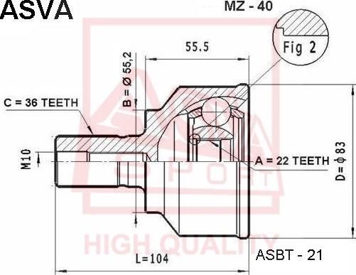 ASVA MZ-40 - Шарнирный комплект, ШРУС, приводной вал autospares.lv