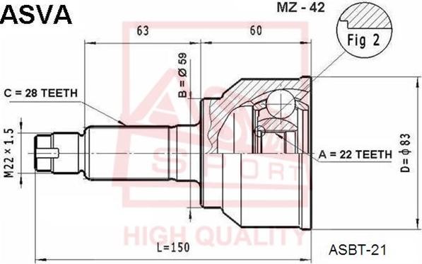 ASVA MZ-42 - Шарнирный комплект, ШРУС, приводной вал autospares.lv