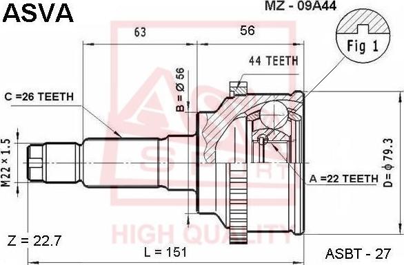 ASVA MZ-09A44 - Шарнирный комплект, ШРУС, приводной вал autospares.lv