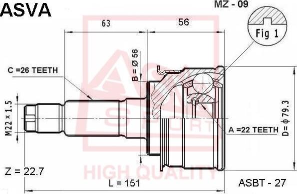 ASVA MZ-09 - Шарнирный комплект, ШРУС, приводной вал autospares.lv