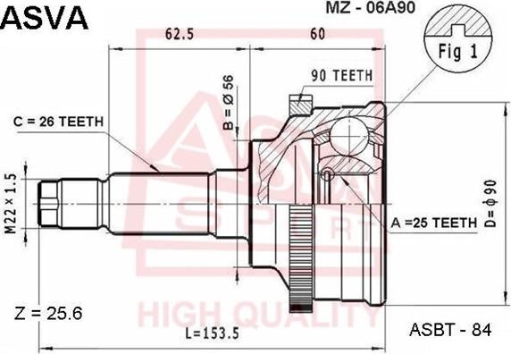 ASVA MZ-06A90 - Шарнирный комплект, ШРУС, приводной вал autospares.lv