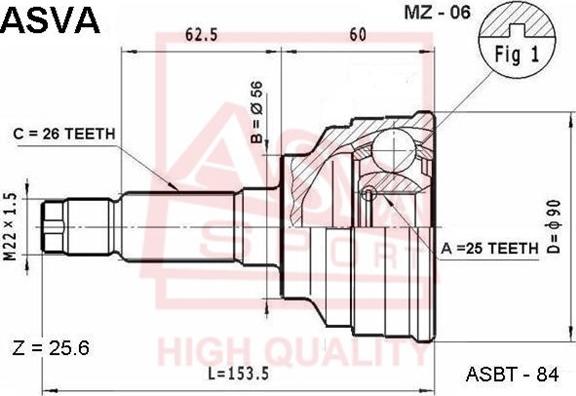 ASVA MZ-06 - Шарнирный комплект, ШРУС, приводной вал autospares.lv