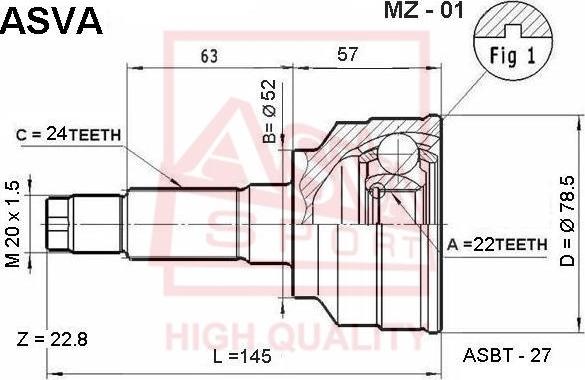 ASVA MZ-01 - Шарнирный комплект, ШРУС, приводной вал autospares.lv