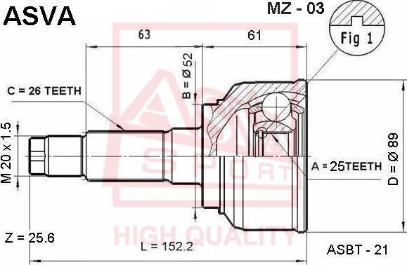 ASVA MZ-03 - Шарнирный комплект, ШРУС, приводной вал autospares.lv