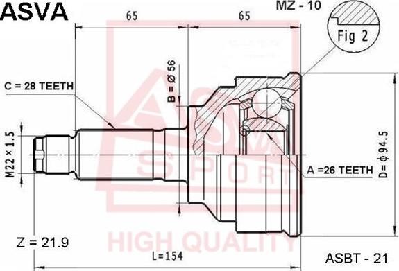 ASVA MZ-10 - Шарнирный комплект, ШРУС, приводной вал autospares.lv