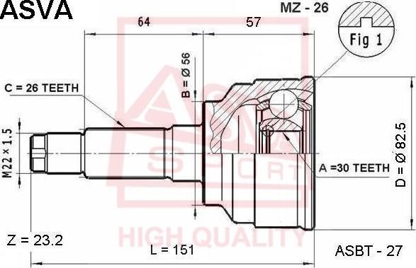 ASVA MZ-26 - Шарнирный комплект, ШРУС, приводной вал autospares.lv