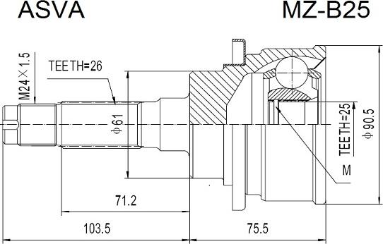 ASVA MZ-B25 - Шарнирный комплект, ШРУС, приводной вал autospares.lv