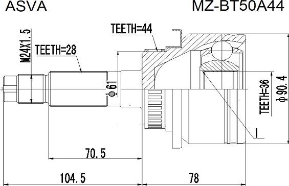 ASVA MZ-BT50A44 - Шарнирный комплект, ШРУС, приводной вал autospares.lv