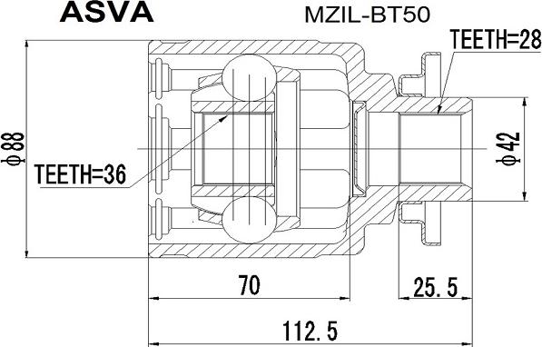 ASVA MZIL-BT50 - Шарнирный комплект, ШРУС, приводной вал autospares.lv