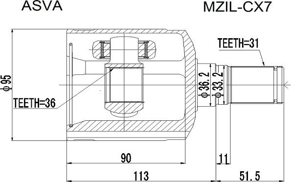 ASVA MZIL-CX7 - Шарнирный комплект, ШРУС, приводной вал autospares.lv